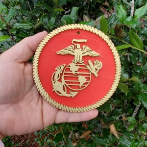 Marine Corps EGA Christmas Ornament, United States Military Keepsake Holiday Decor, USMC Ornament Wooden