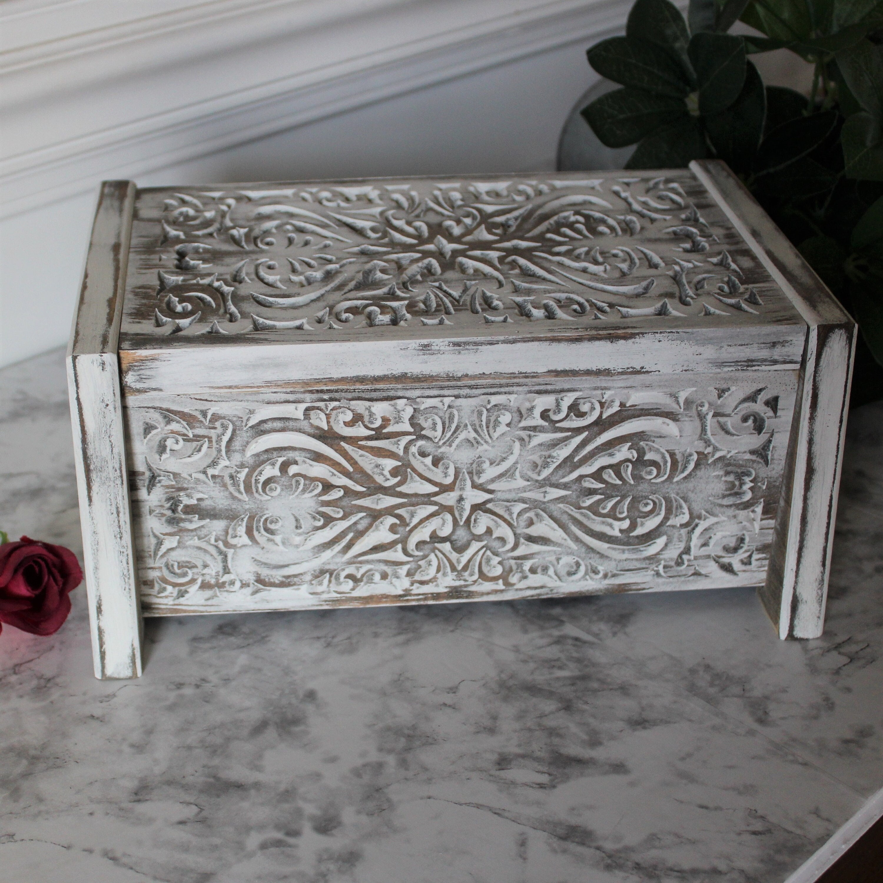 Farmhouse White Wash Cremation Urn Box for Adult Ashes