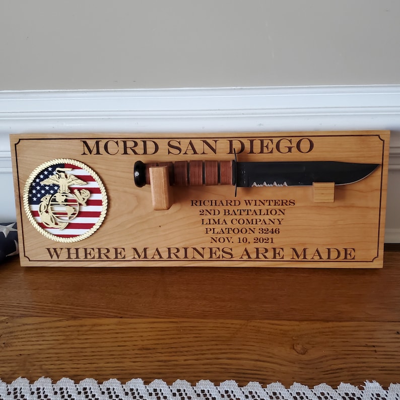 USMC Ka Bar Knife Display Marine Corps Boot Camp Graduation Etsy