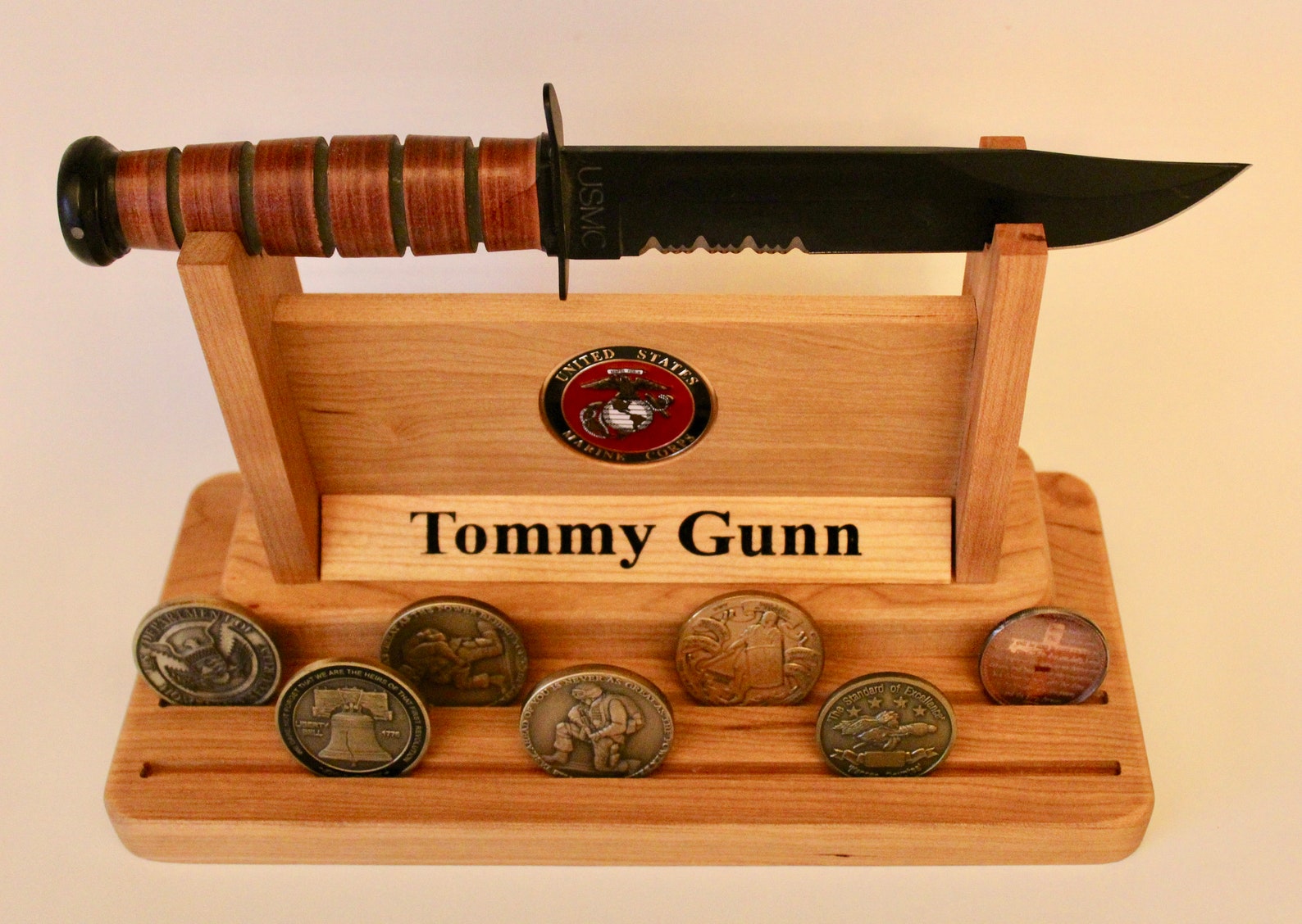 Personalized Marine Corps Ka Bar Knife Stand With Challenge Etsy