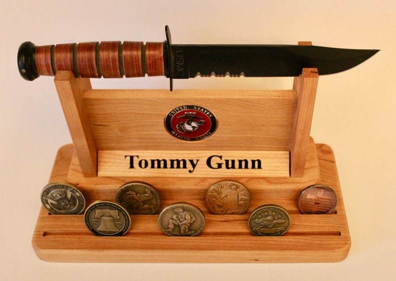 Personalized Marine Corps Ka Bar Knife Stand With Challenge Etsy