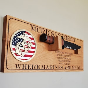 USMC Ka Bar Knife Display, Marine Corps Boot Camp Graduation Plaque, Personalized Wall Mount Display, Military Gifts, Retirement Gift