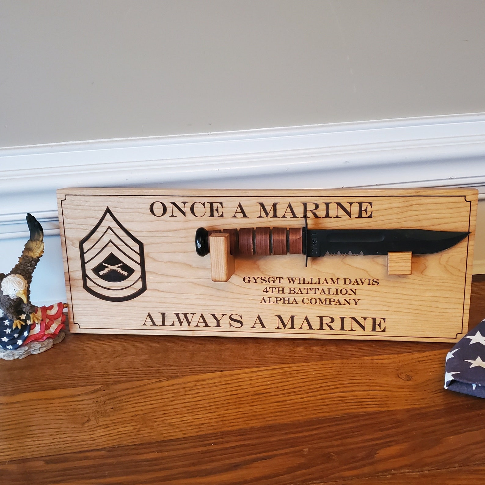 USMC Rank Insignia Personalized Ka Bar Knife Display Marine Etsy