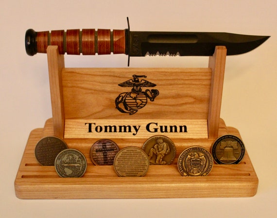 Personalized Marine Corps Ka Bar Knife Stand With Challenge Etsy