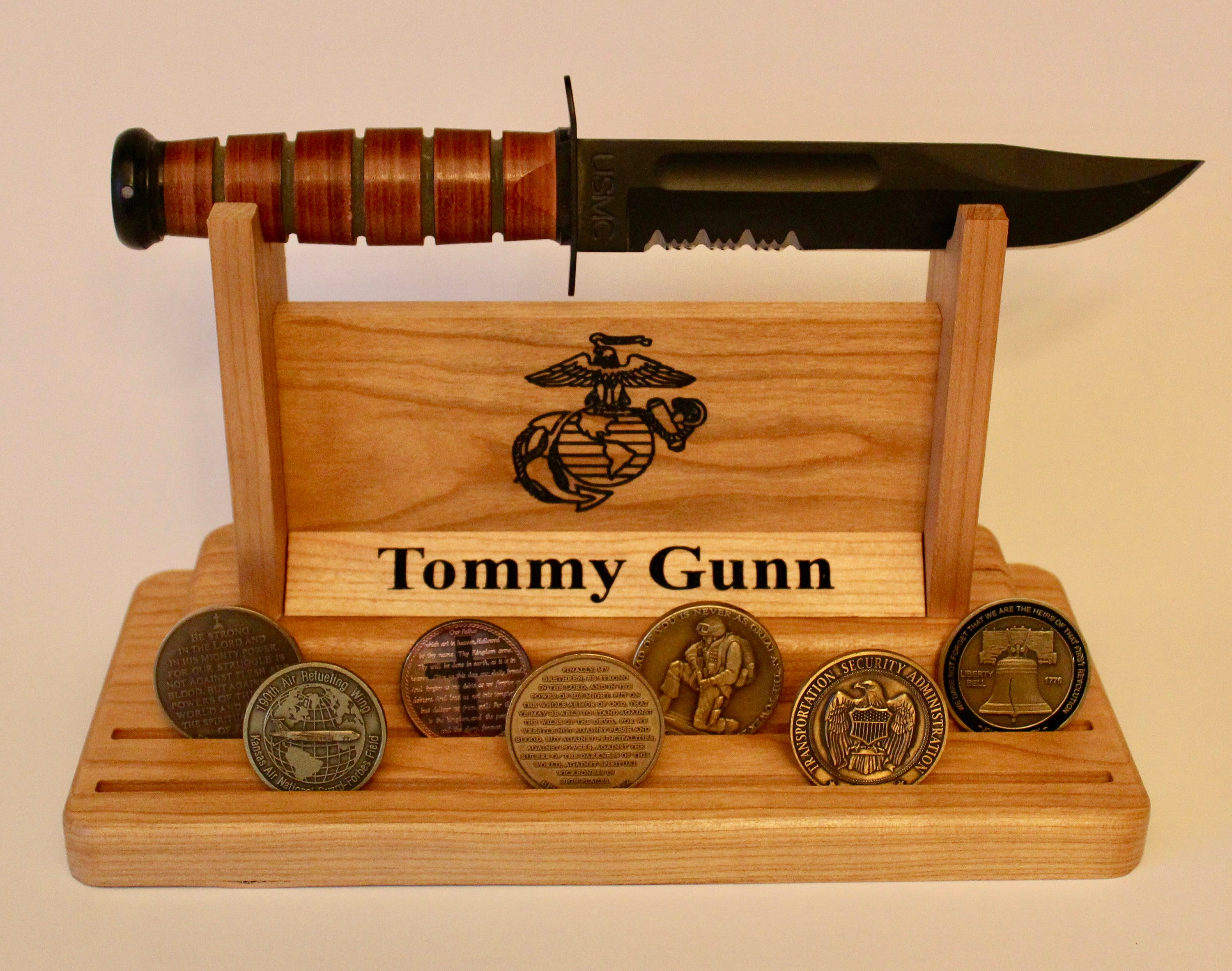 Personalized Marine Corps Ka Bar Knife Stand With Challenge Etsy Israel
