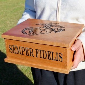 Personalized Marine Corps Letter Keepsake Box - Engraved Wood Box - USMC Gift - Carved Letter Box - Military Gift