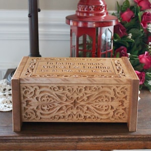 Personalized Wooden Urn For Human Ashes - Wooden Memorial Box Carved - Keepsake Cremation Urns - Cremation Boxes For Burial - Ornate Box