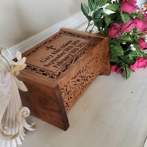 Personalized Christian Cross Urn For Human Ashes - Wooden Memorial Box Carved - Keepsake Cremation Urns - Cremation Boxes For Burial