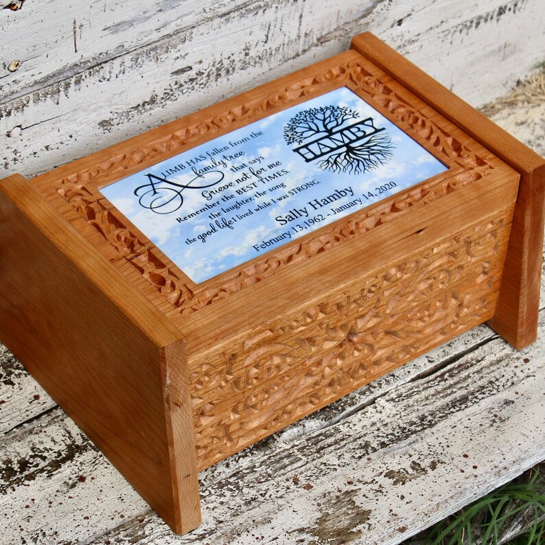 Custom Wooden Urn Box For Cremation Beautiful Ornate Box 