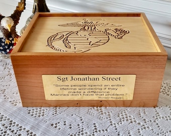 Marine Corps Wooden Keepsake Box, Personalized USMC Wood Letter Box, Custom Military Handcrafted Box, Reagan Quote for Marines, Marine Gift