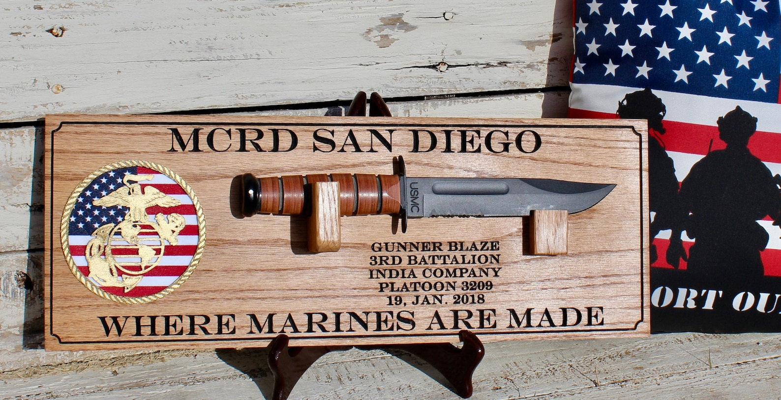 USMC Ka Bar Knife Display Marine Corps Boot Camp Graduation Etsy