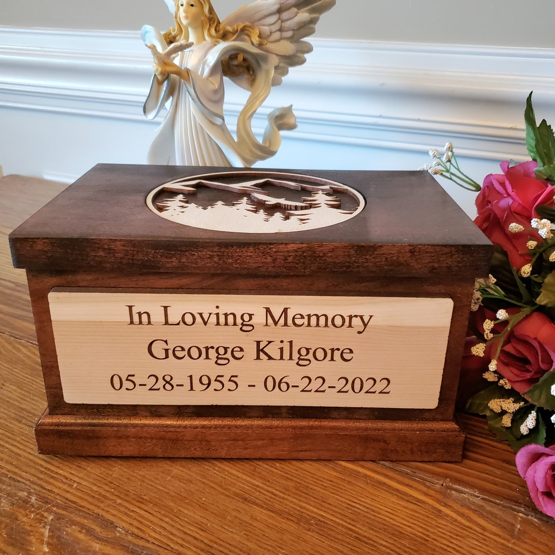 Soaring Eagle Wood Cremation Urn Box Outdoor Lover Urn for Human Ashes