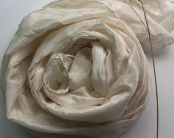 Vanilla cream hand-dyed wedding silk scarf Botanical evening shawl Naturally dyed plant eco scarf Bridal silk accessories