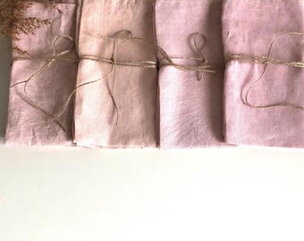 Hand dyed blush pink linen cloth napkins Naturally dyed table Styling softened napkins Eco Hostess gift Mindful Nature inspired