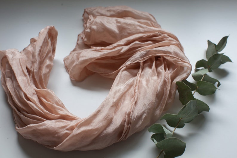 Botanical bridal silk scarf Naturally dyed scarf Plant dyed organic silk accessories Wedding scarf women Summer beach blush nature scarf image 5