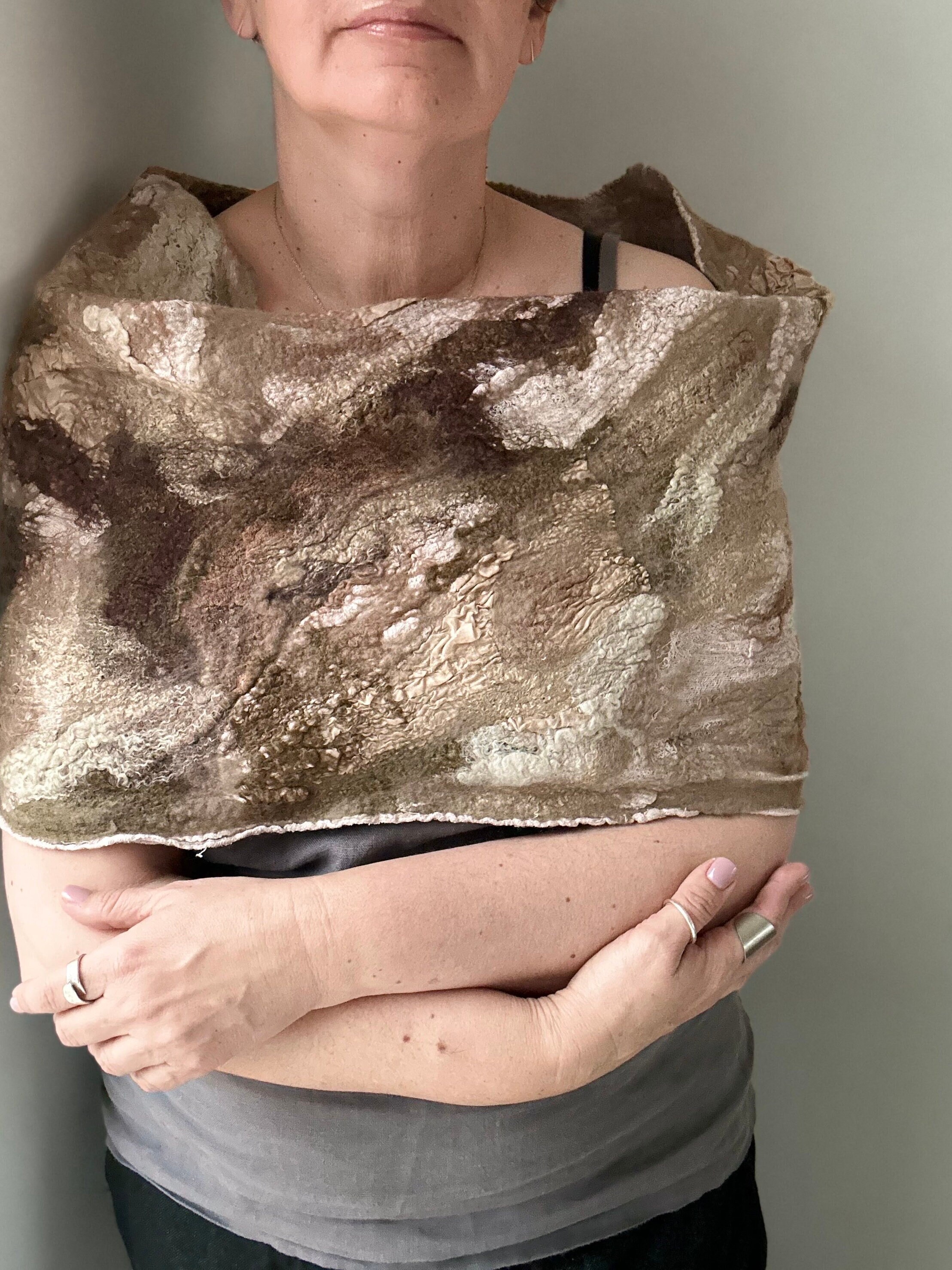 Nuno felt wool silk scarf Art snood scarf Winter neck scarf snood Handmade accessory wool felt women