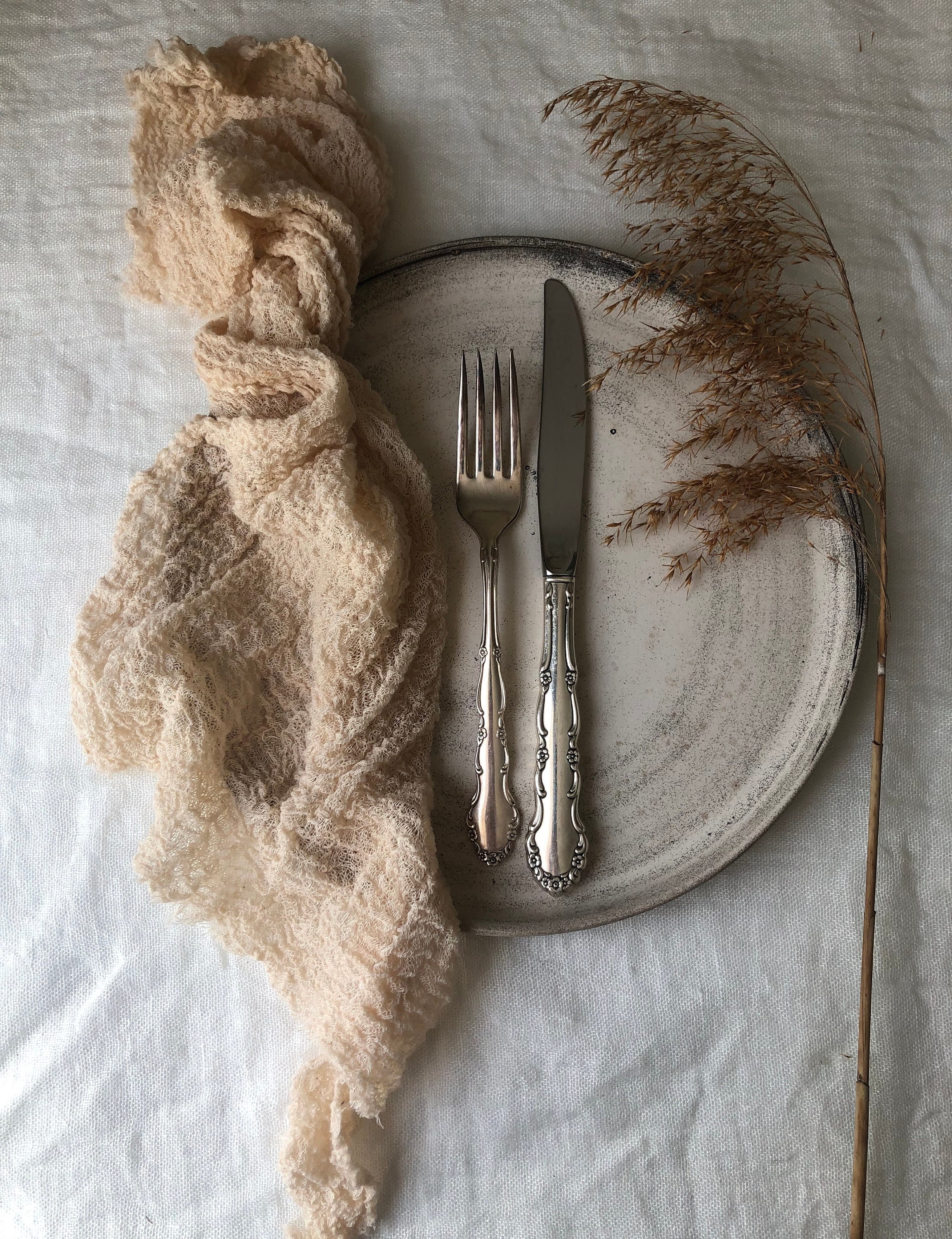 Warm beige naturally hand dyed wedding napkins Cotton cheesecloth table decor Bridal table decor