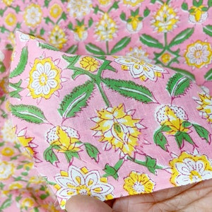 Pink Floral Print Indian Block Print Cotton Fabric, Sewing Quilting Crafting Fabric, 44 Inch Wide, Sold by Half Yard image 5