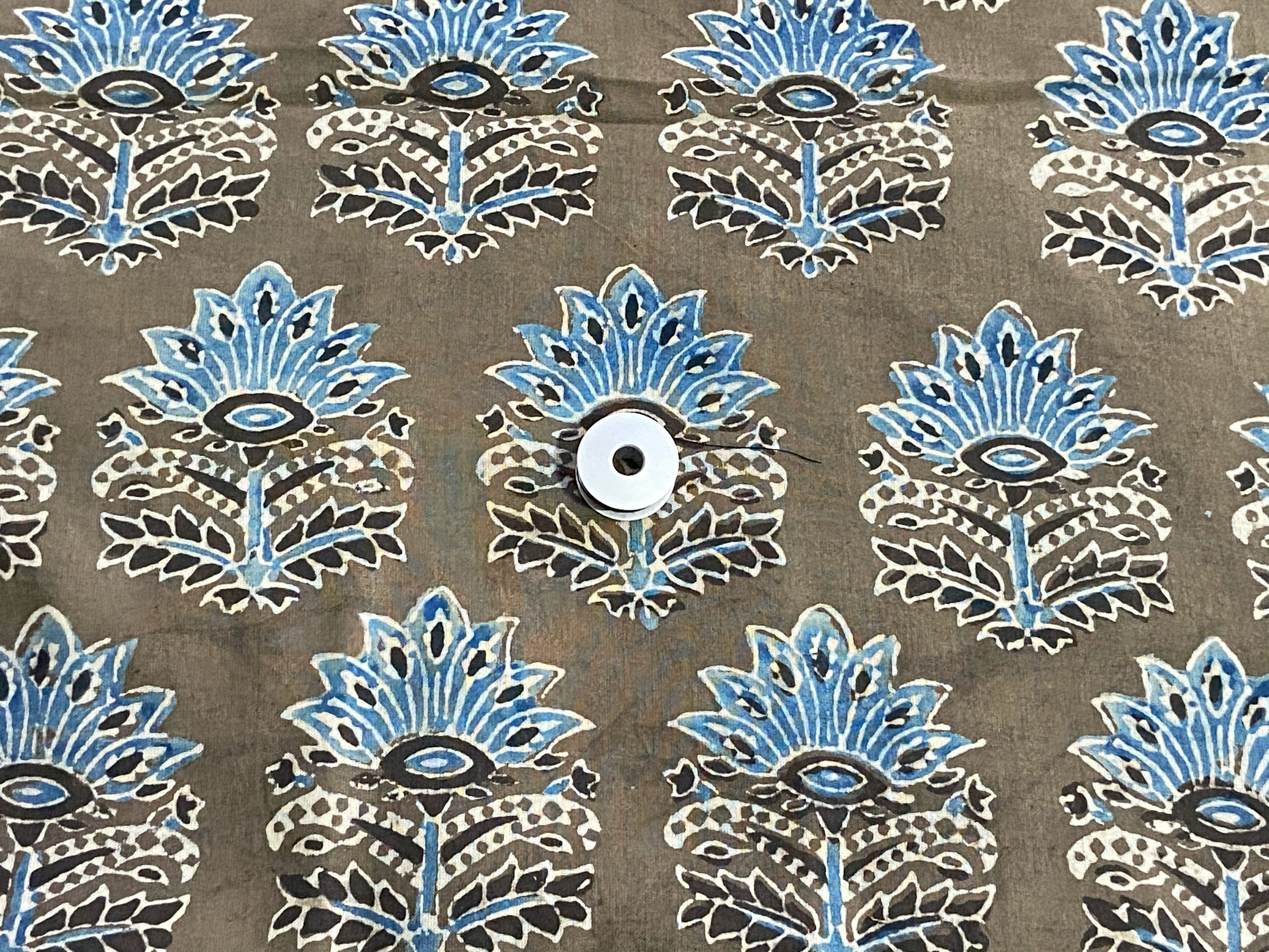 Grey Blue Floral Block Print Cotton Fabric Indian Bagru Print Etsy