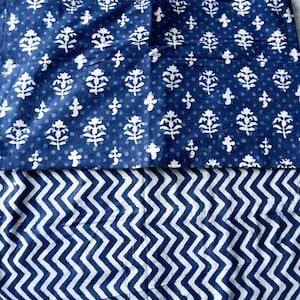 Floral Chevron Pre cut 2.5 yards Indigo Hand Block Print Cotton Fabric for dressmaking quilting sewing