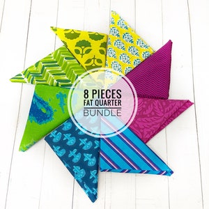 Mix Color Fat Quarter Block Print Bundle set of 8 for Quilting Patchwork and Fabric Crafts