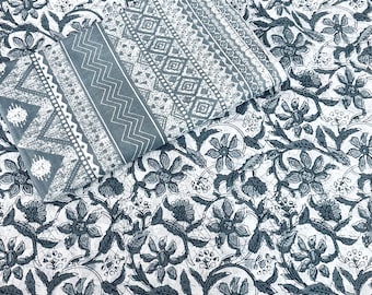 Grey White Pre-cut 2.5 yards cotton fabrics, Floral Geometric Pattern, 44 Inch Wide, 100% Cotton for clothing, crafts and quilting
