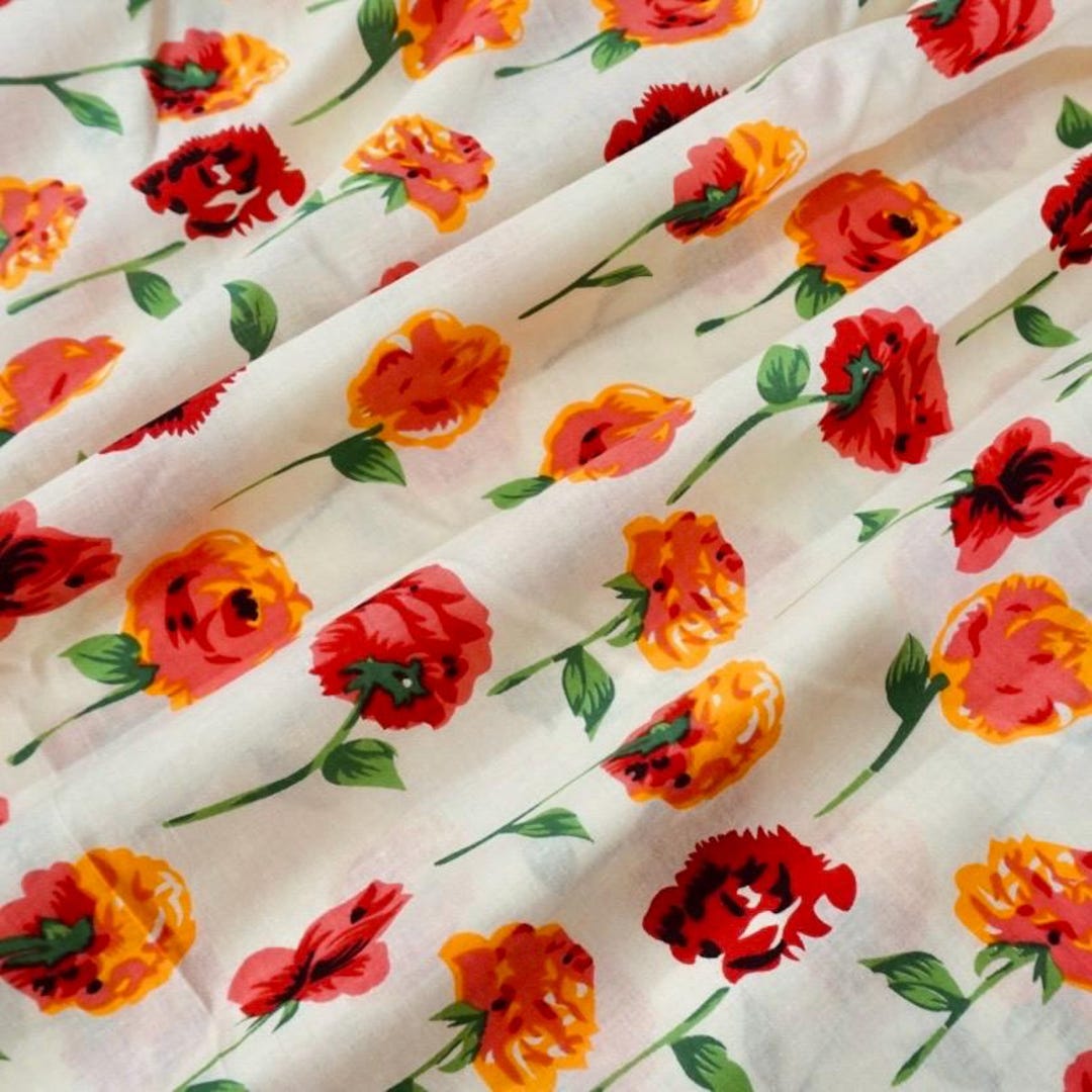 Big Floral Print Cotton Fabric: Roses Flower - 44" Wide, Sold by Half ...