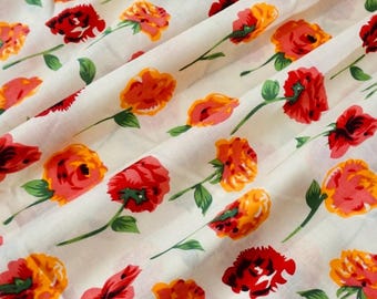 Big Floral Print Cotton Fabric: Roses Flower, Dressmaking Sewing, Quilting, 44" Wide