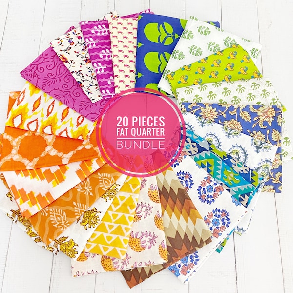 Mix kleuren Indiase patroonblokprint katoenen stoffen Fat Quarter-bundels, 20 stuks