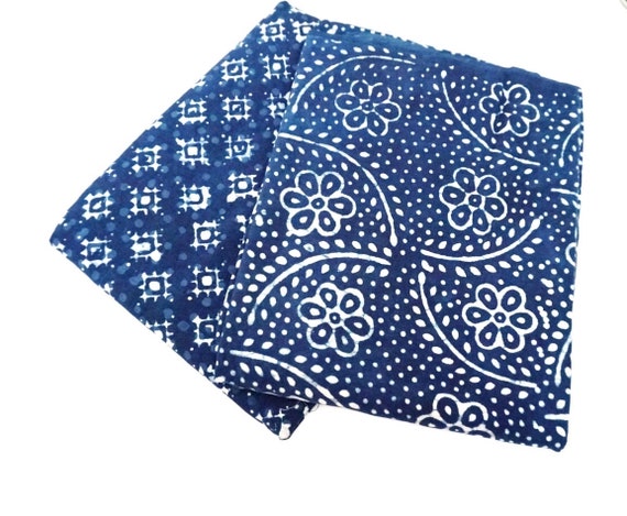 Indigo Blue Floral Block Printed Cotton Fabric Dress Material – CraftJaipur