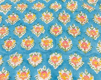Blue Small Floral Print  Indian Cotton Fabric, Sewing Quilting Crafting Fabric, 44 Inch Wide, Sold by Half Yard