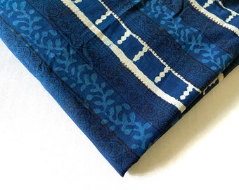 Indigo Hand Block Print Indian Cotton Fabric, Paisley Flower Geometric Design, 100% Cotton,  44 Inch Wide, Sold by Half Yard