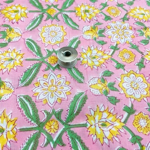 Pink Floral Print Indian Block Print Cotton Fabric, Sewing Quilting Crafting Fabric, 44 Inch Wide, Sold by Half Yard image 9