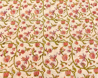 Floral Indian Cotton Block Print Fabric, Block Printed Fabric, Indian Printed Cotton Fabric, Dress Making Fabric, Sewing And Quilting Fabric