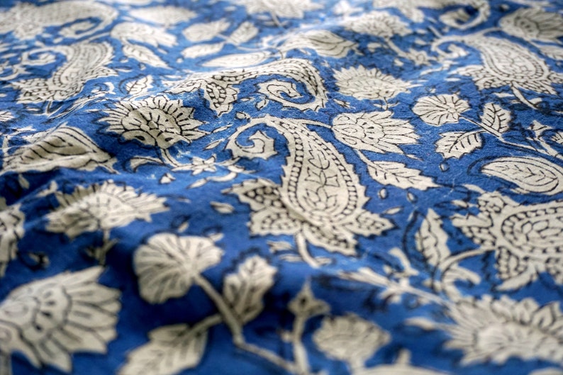 Blue Paisley Ajrakh Block Print Fabric Kalamkari Hand Block Etsy