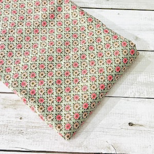 Pale Green Small Floral  Block Print Cotton Fabric for Dressmaking Sewing Quilting Crafting, 44 Inches Wide, Sold by Half Yard