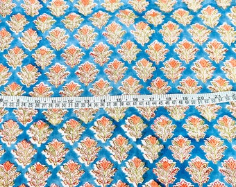 Blue Floral Print Indian Cotton Fabric, Sewing Quilting Crafting Fabric, 44 Inch Wide, Sold by Half Yard