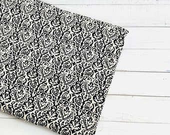 Black and Off White Block Print Linen fabric,  Floral Linen Fabrics for Dress Sewing Crafting, 44 Inches Wide, Sold by Half Yard