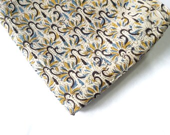 Floral Hand Block Print Kalamkari Cotton Fabric, Small Flower Print, Dress Materials, 44 inch wide, sold by half yard
