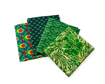 Dark Green Mini Bundle, Hand Block Print, Indian Fabric Fat Quarter Bundle, Patchwork, Quilting, Crafting,  Fabric Scraps