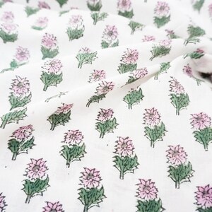 Small Floral Hand Block Print Cotton Fabric, Dress Materials, Quilting Crafting Fabric, 44 inches wide sold by half yard