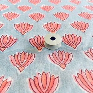 Small Floral Hand Block Print Indian Cotton Fabric, Sewing Quilting Crafting Fabric, 44 Inch Wide, Sold by Half Yard image 3