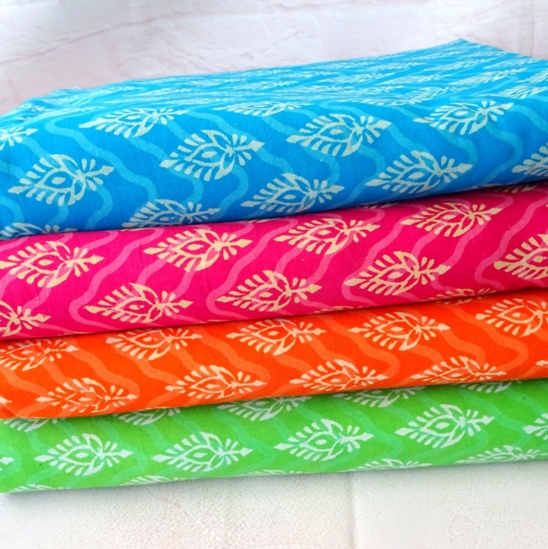 Indian Block Print Cotton Fabrics in Bright Colors Acorn Etsy