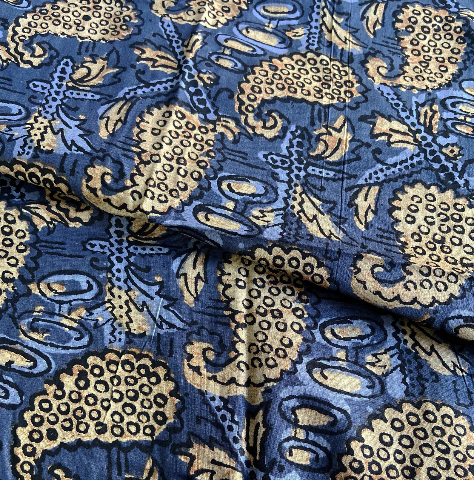 Indigo Paisley Indian Cotton Fabric Brown Big Paisley Print Etsy
