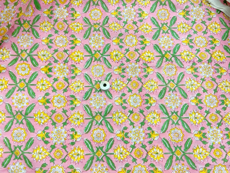 Pink Floral Print Indian Block Print Cotton Fabric, Sewing Quilting Crafting Fabric, 44 Inch Wide, Sold by Half Yard image 2