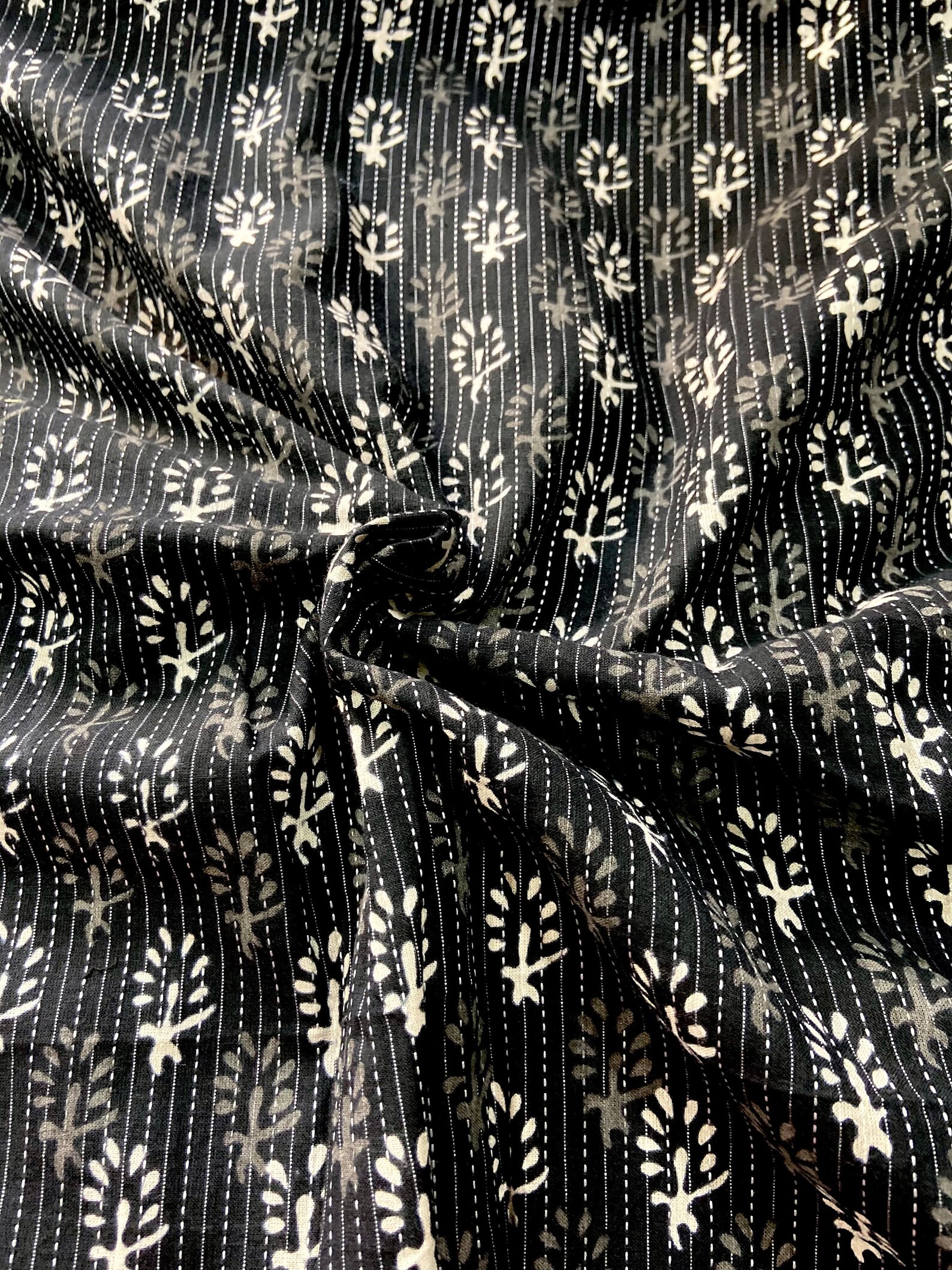 Black and White Hand Block Print Cotton Fabric for Dress Making Sewing ...