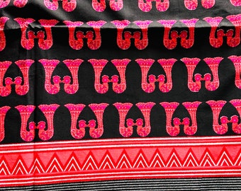 Peacock Print Indian Cotton Fabric with Border, Sewing Quilting Crafting, Cotton Black Pink Indian Fabric, 44 Inches Wide x Half Yard