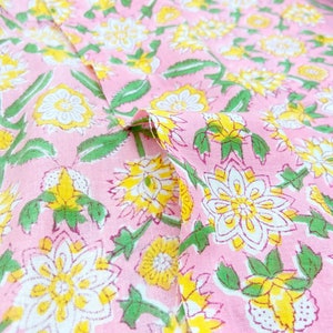 Pink Floral Print Indian Block Print Cotton Fabric, Sewing Quilting Crafting Fabric, 44 Inch Wide, Sold by Half Yard image 4