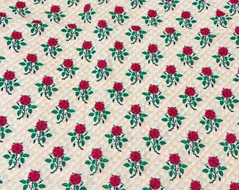 Small Roses Print Indian Cotton Fabric, Gold Trim, Dressmaking, Quilting Crafting Sewing, 42 inches Wide, Sold by Half Yard
