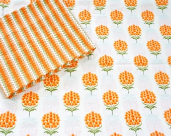 Orange White Floral Chevron Coord Clothing Fabric for Women, Precut 2.5 Yard Cotton Fabric for Dress Making Quilting, Sewing, 44 inches wide